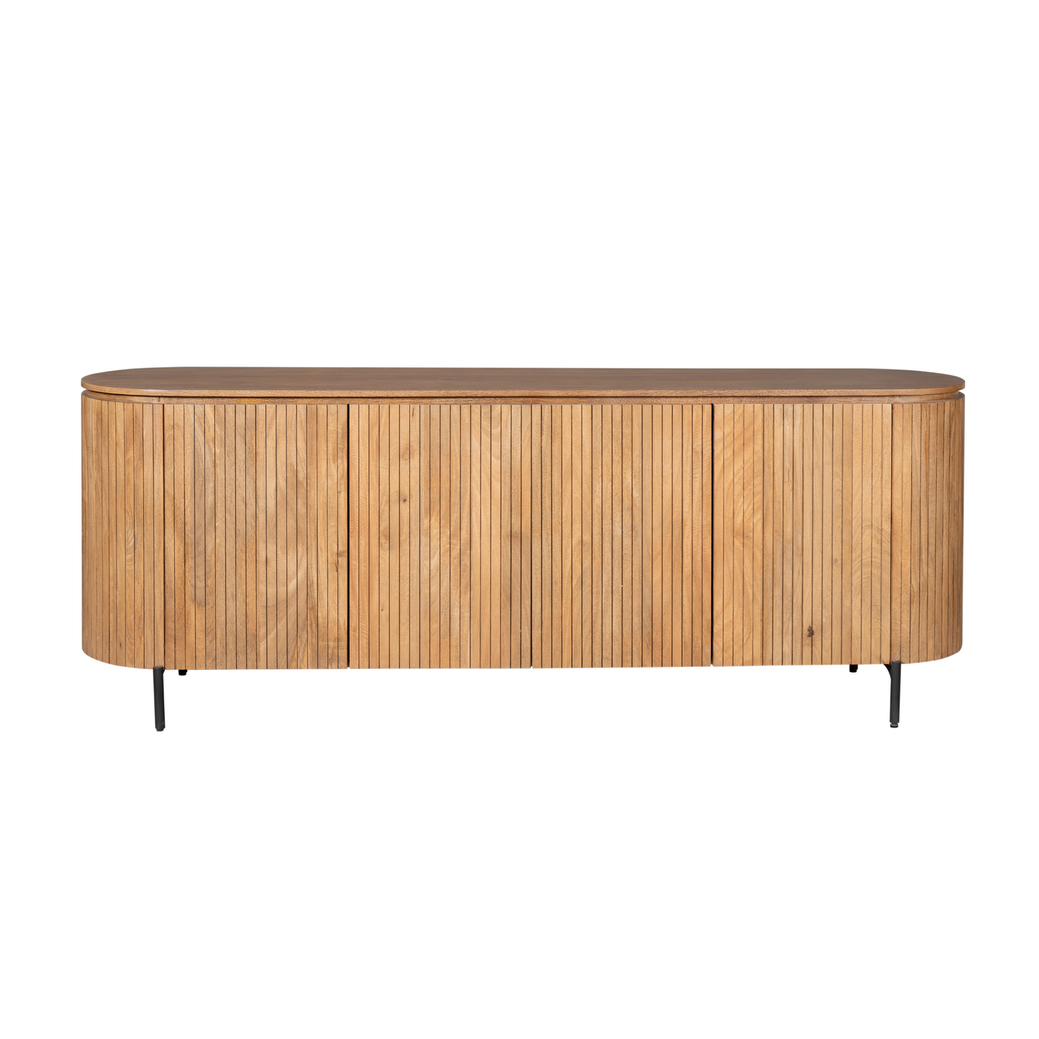 Zijaanzicht van het Solana dressoir van 45 cm diep op een slank metalen onderstel