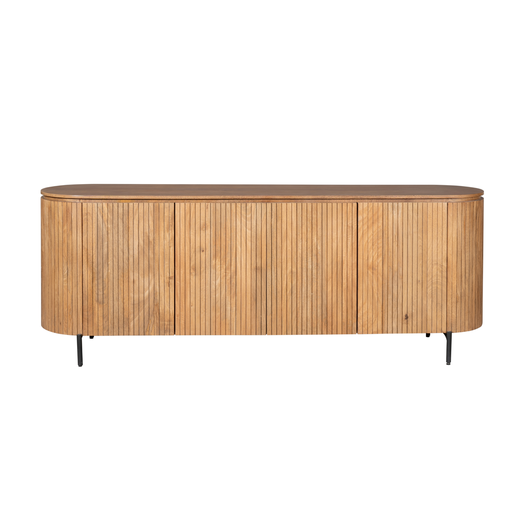 Zijaanzicht van het Solana dressoir van 45 cm diep op een slank metalen onderstel