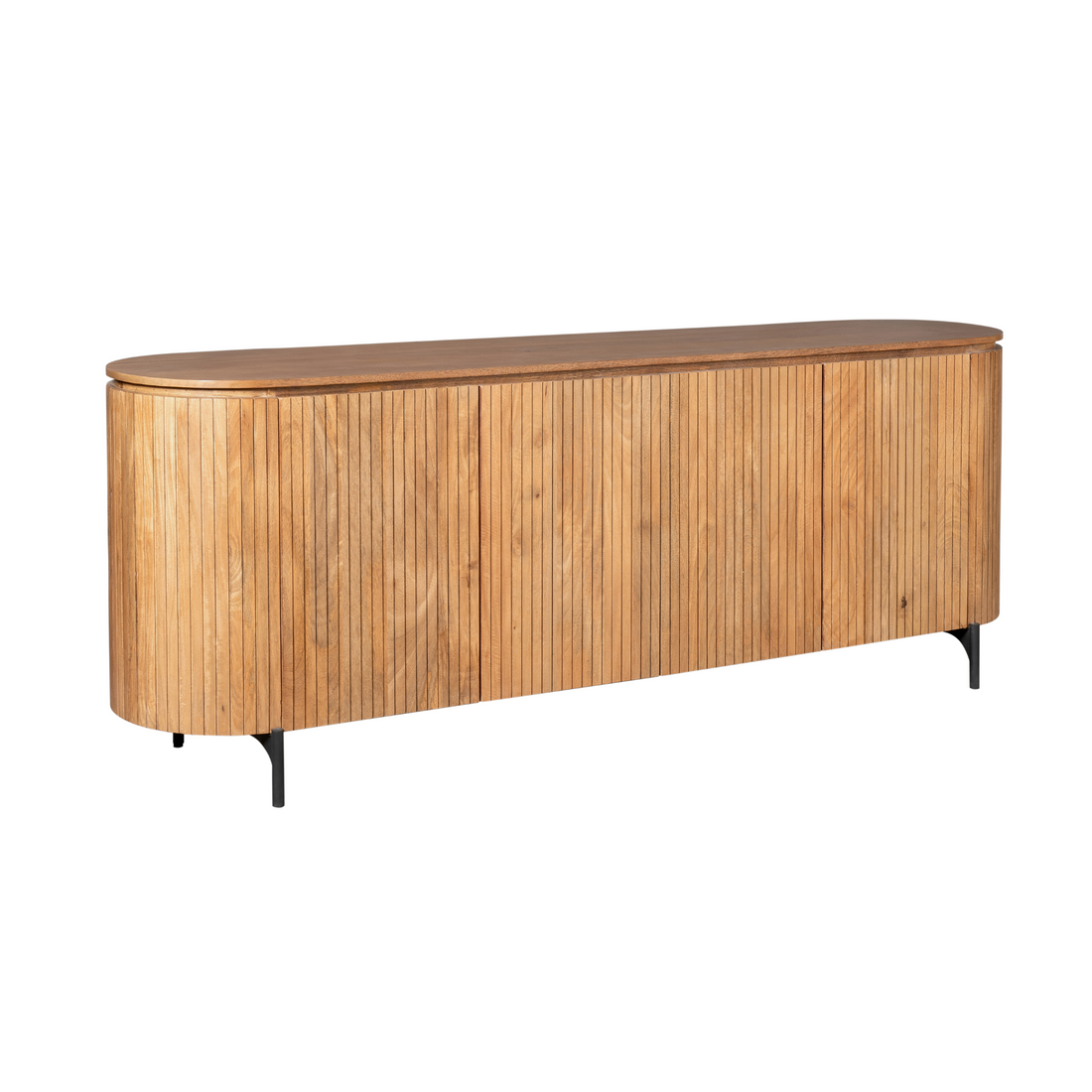 Detail van de houtnerf op het naturel mangohout van het grote Solana dressoir