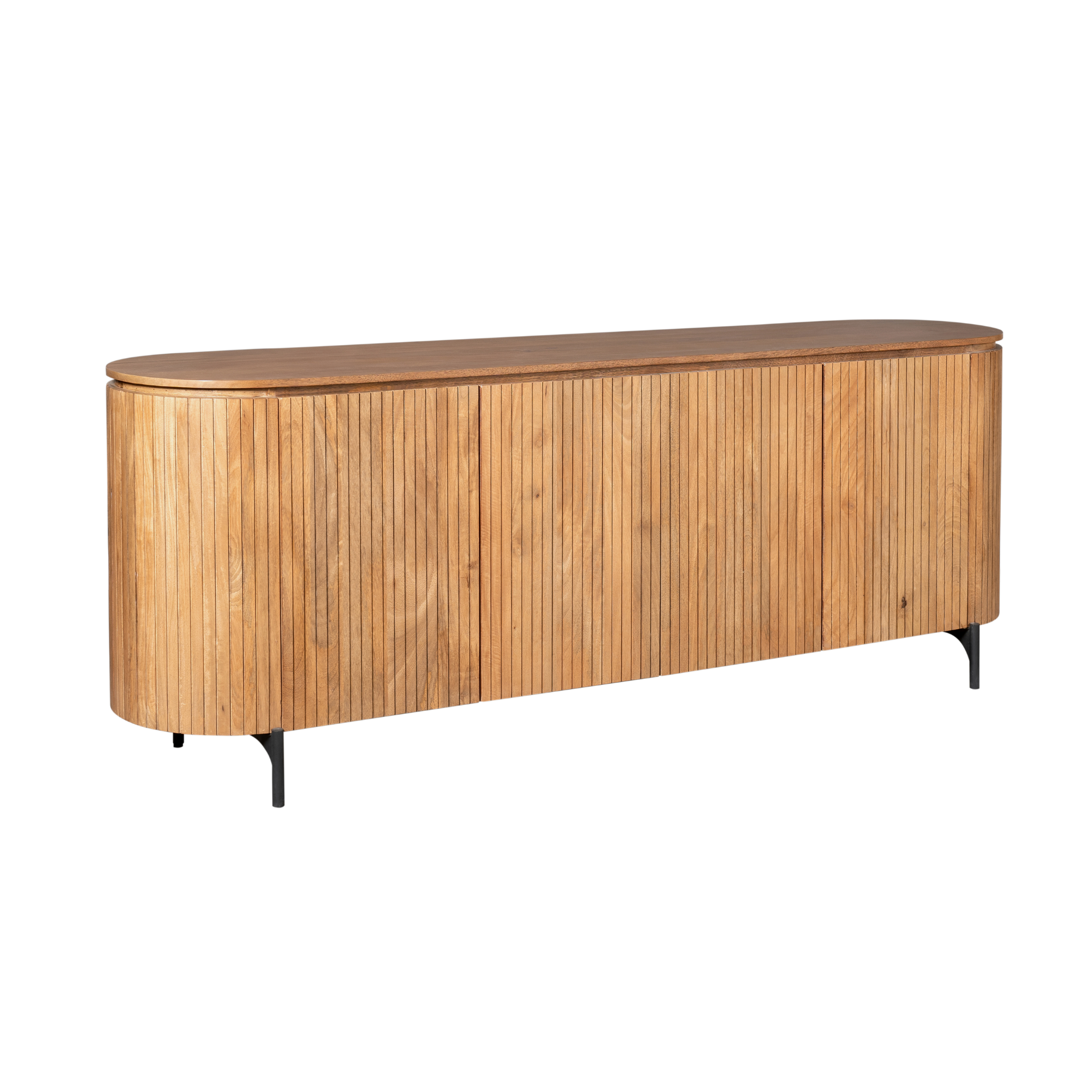 Detail van de houtnerf op het naturel mangohout van het grote Solana dressoir