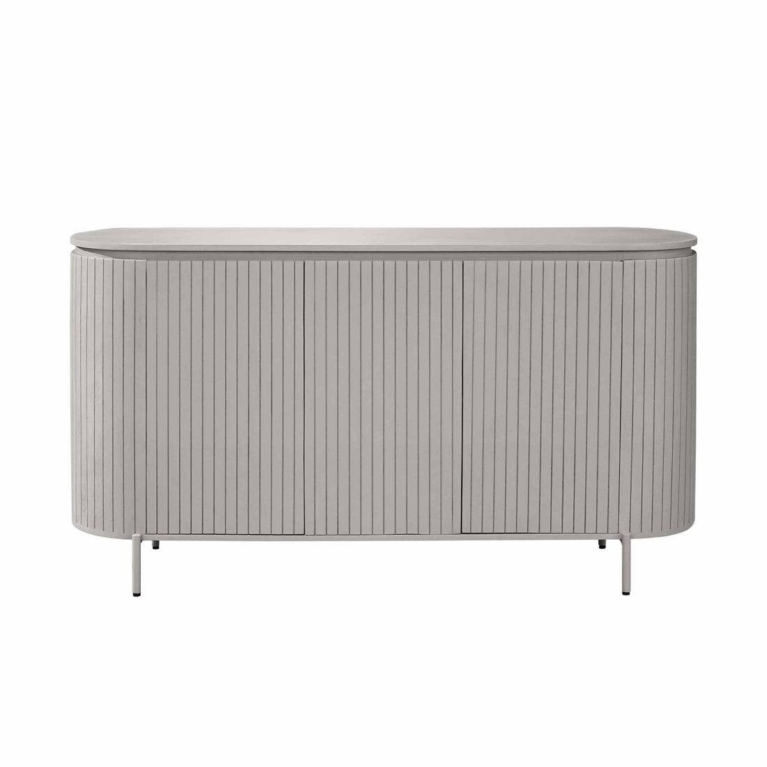Dressoir Solana Taupe 165cm van Starfurn, mangohouten dressoir met verticaal lattenpatroon, vooraanzicht