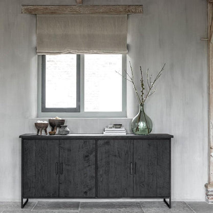 Zwart dressoir 190cm van gerecycled teakhout met deuren DTP Home
