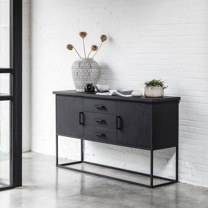 Zwart dressoir 158cm van gerecycled teakhout met deuren DTP Home