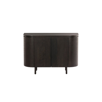 Vooraanzicht van het Tobago dressoir in espresso bruin met verticaal lattenpatroon