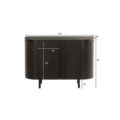 Maatschets van het Tobago dressoir met afmetingen 115 bij 43 bij 81 cm