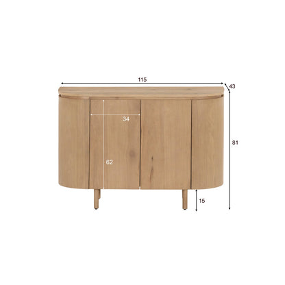 Maatschets van het Tobago dressoir met afmetingen 115 bij 43 bij 81 cm