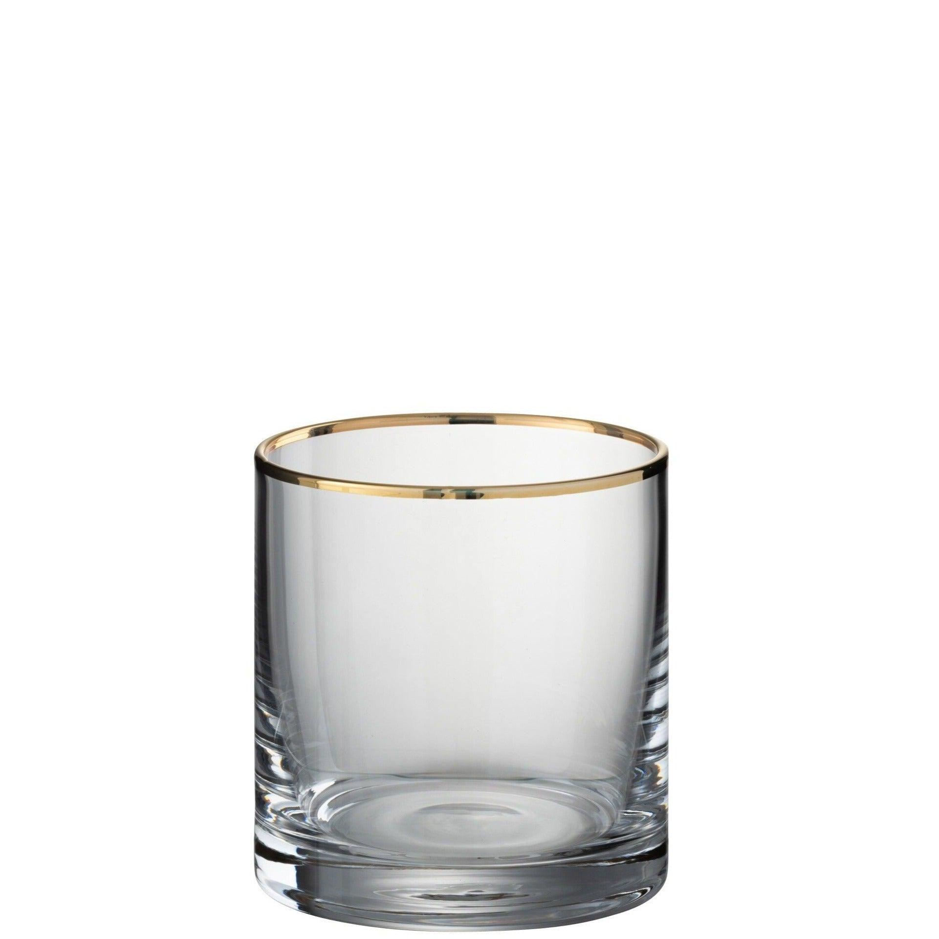 Drinkglas Rand Cilinder Glas Transparant Goud - Glas - J-Line - livinglovely.nl