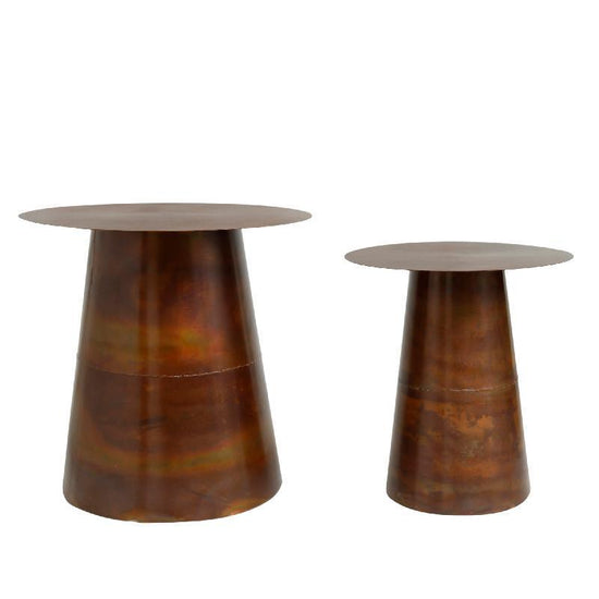 Edson Copper Iron Side Table Round Cone Food Set van 2 PTMD , Bijzettafel , PTMD , livinglovely.nl