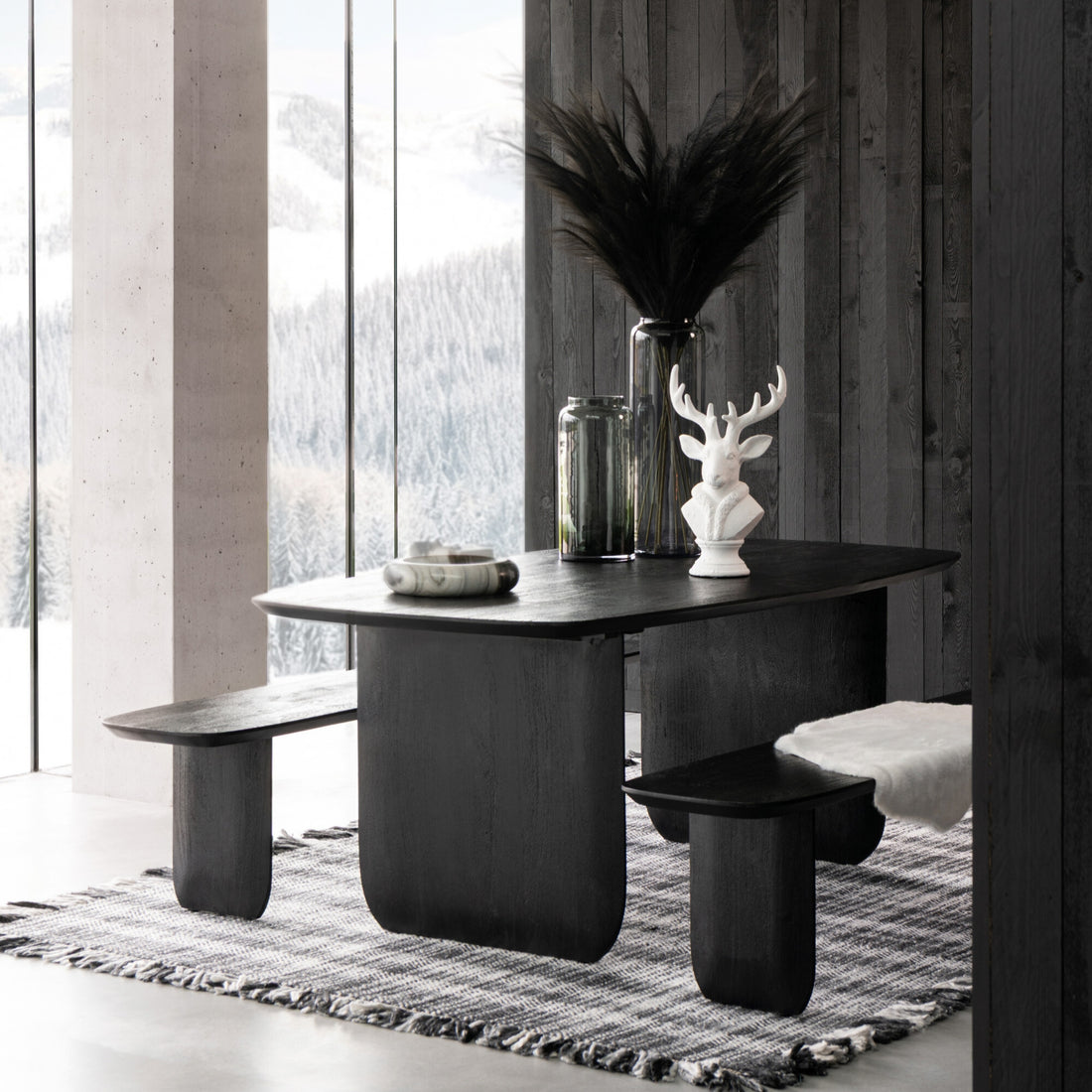 Eetkamerbank Acaciahout Zwart 190cm J-Line - Eetkamerbank - J-Line - livinglovely.nl