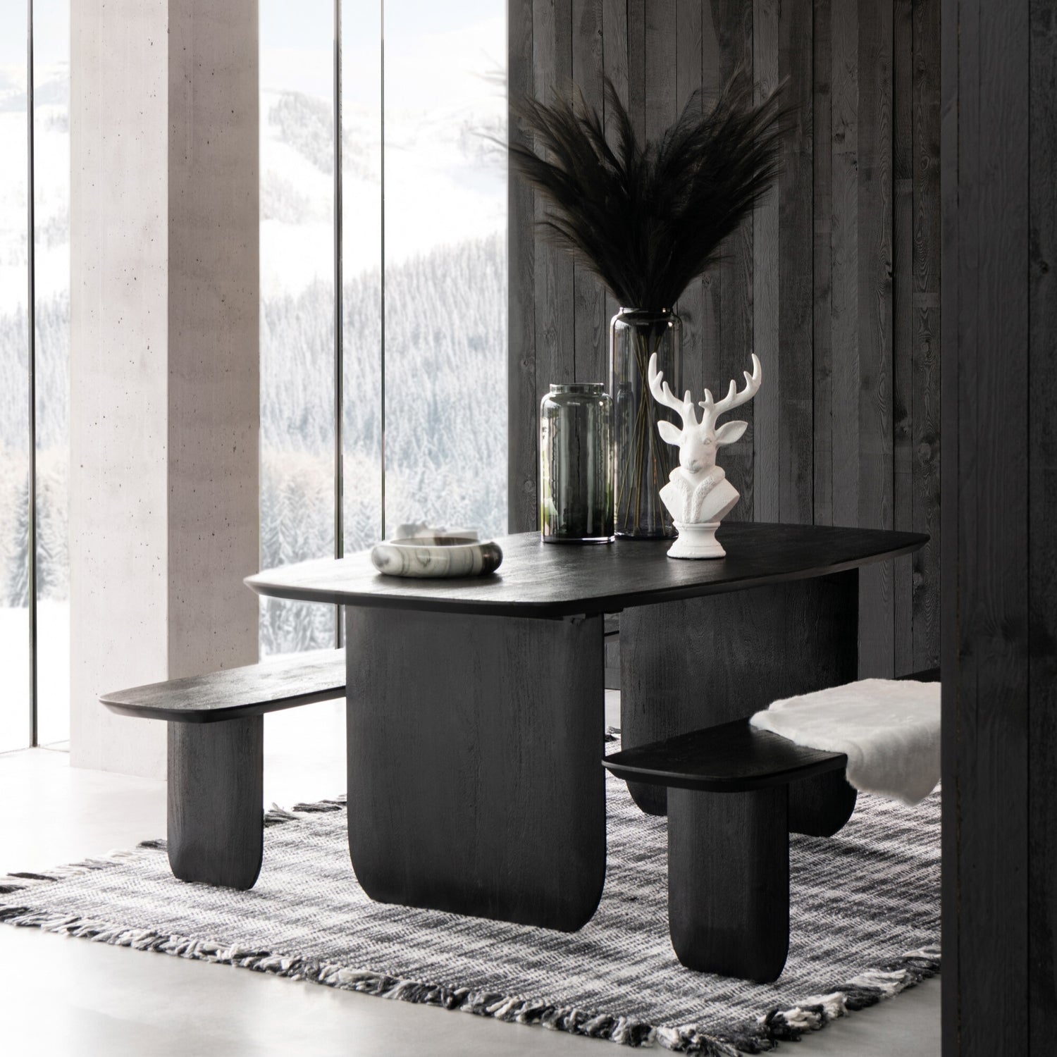 Eetkamerbank Acaciahout Zwart 190cm J-Line - Eetkamerbank - J-Line - livinglovely.nl