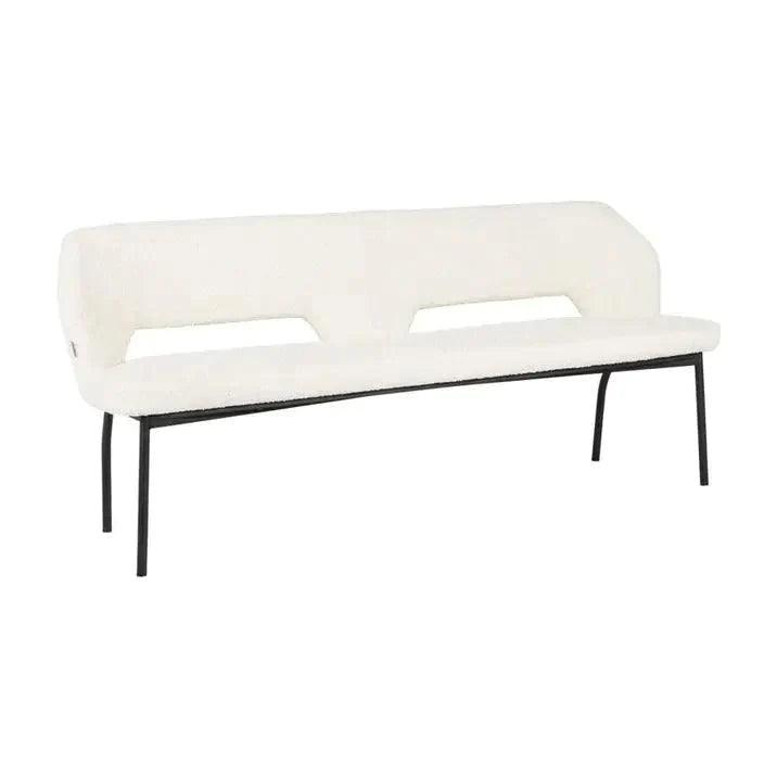 Eetkamerbank Bloom van MUST Living, 190cm brede bank in naturel bouclé met houten poten