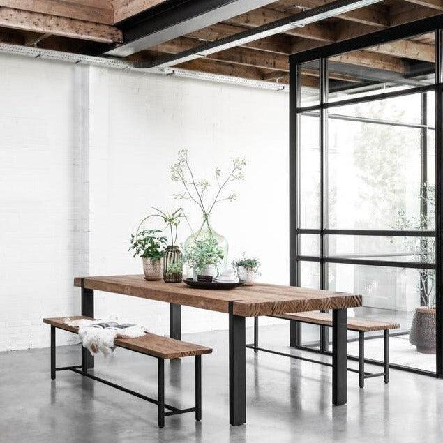 Houten eetkamerbank 215cm naturel teakhout vooraanzicht DTP Home