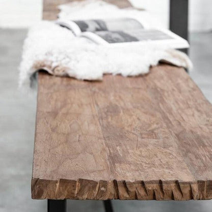 Detail houtnerf eetkamerbank Timeless Beam 215cm naturel