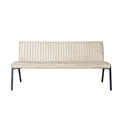 Beige Bull eco leer met buitenwerkse stiknaden op de Tivoli bank van 185 cm