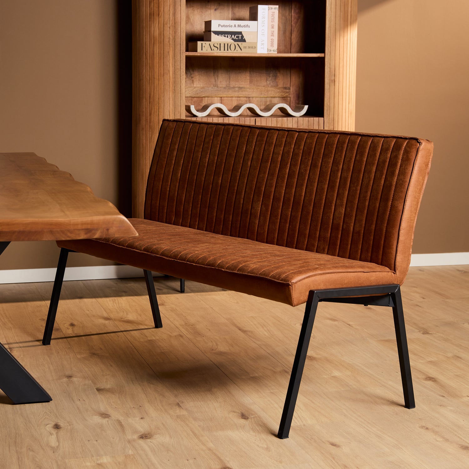 Eetkamerbank Tivoli van Starfurn in cognac Bull eco leer, 155 cm breed