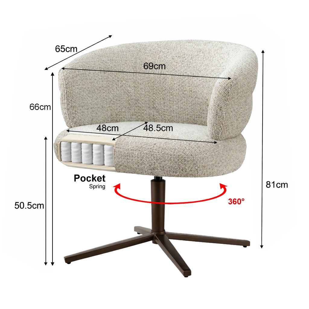 Afmetingen Eetkamerstoel Blake Beige: B69cm x D65cm x H81cm