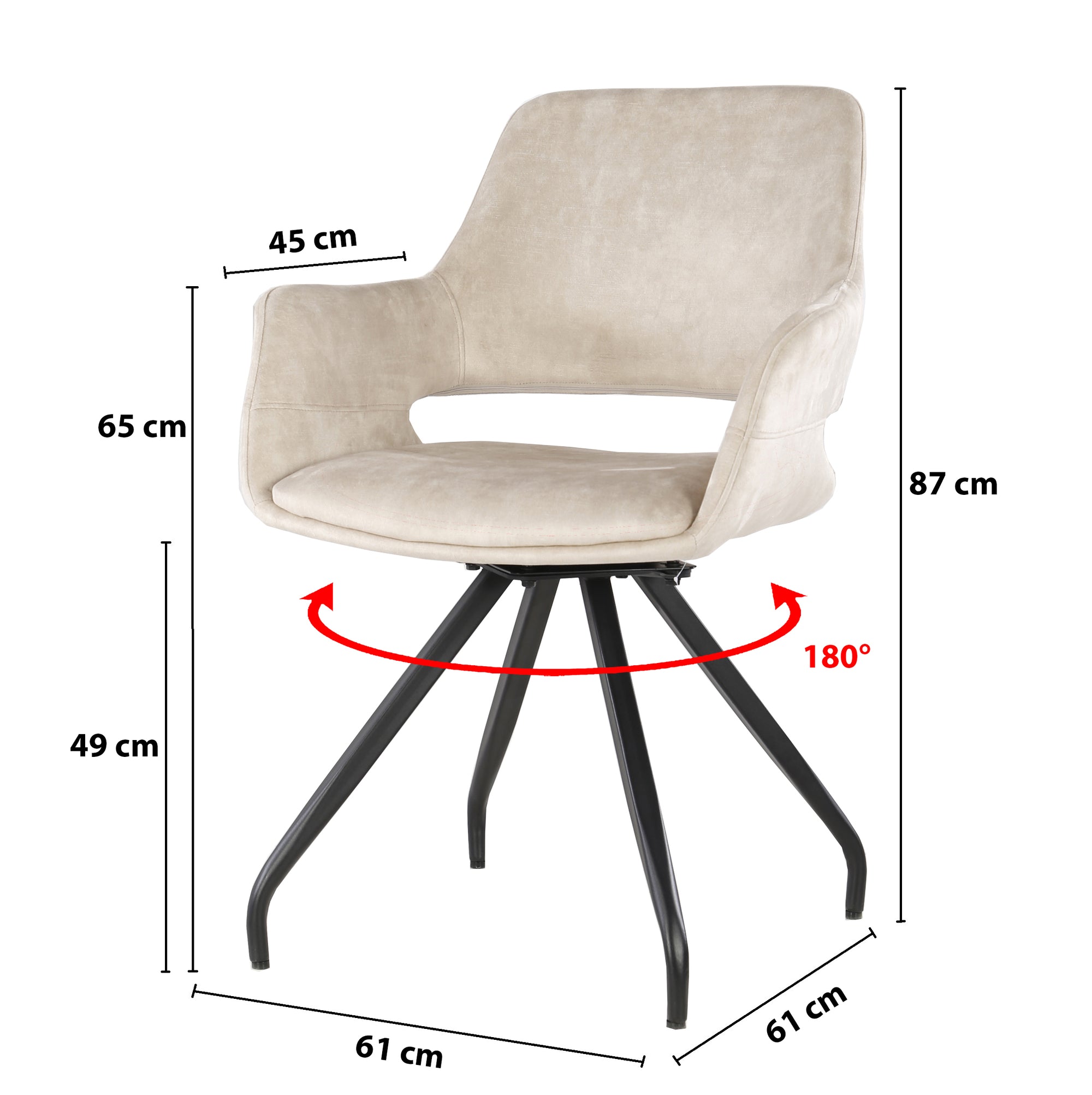 eetkamerstoel Capp beige velvet, B61cm x D61cm x H88cm