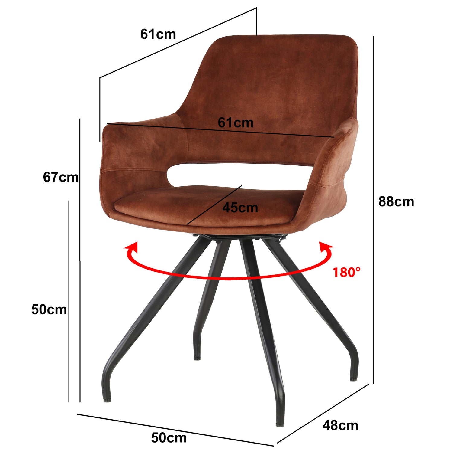 eetkamerstoel Capp rust velvet, B61cm x D61cm x H88cm