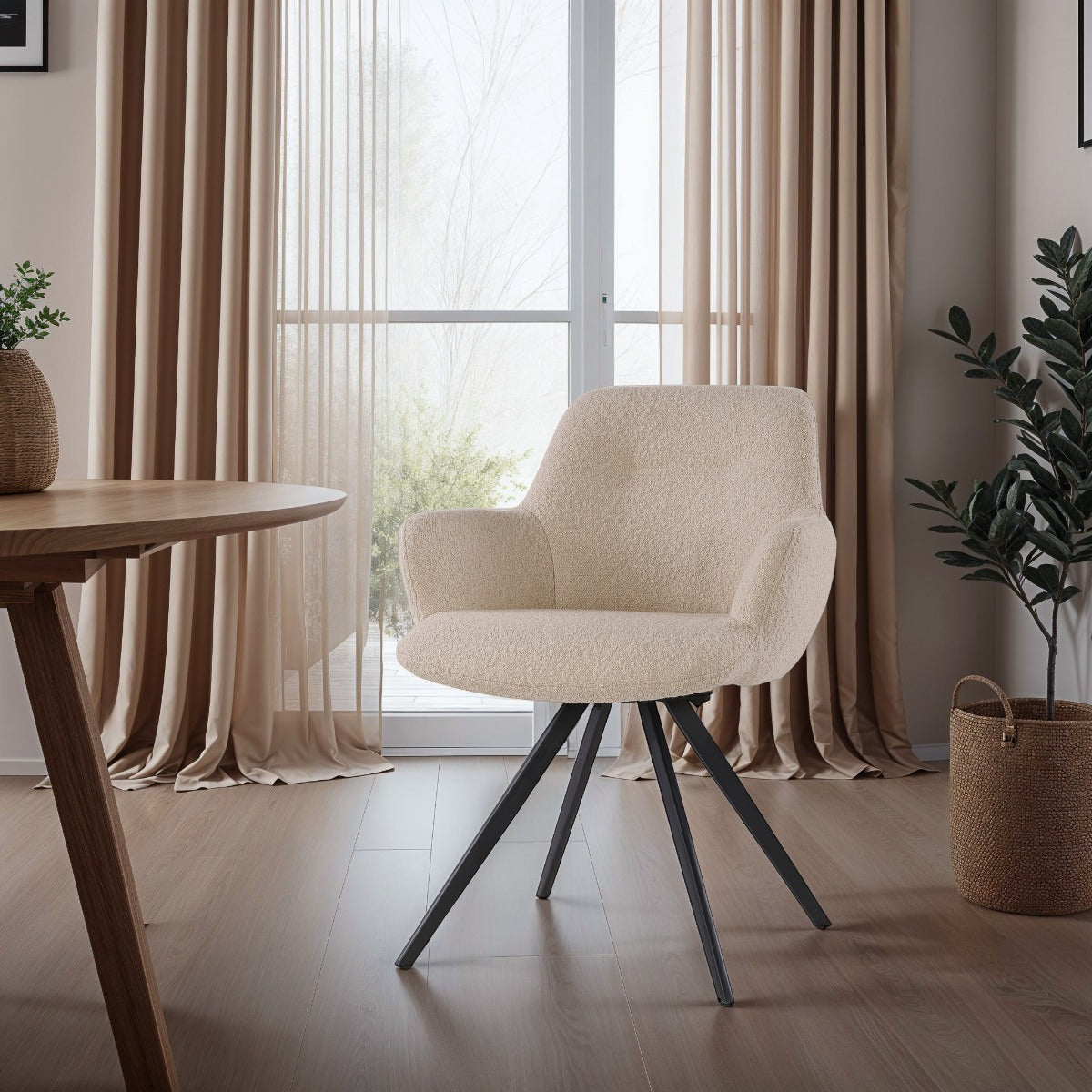 eetkamerstoel Doreen Boucle Beige van Livingfurn, B61cm x D65cm x H83cm