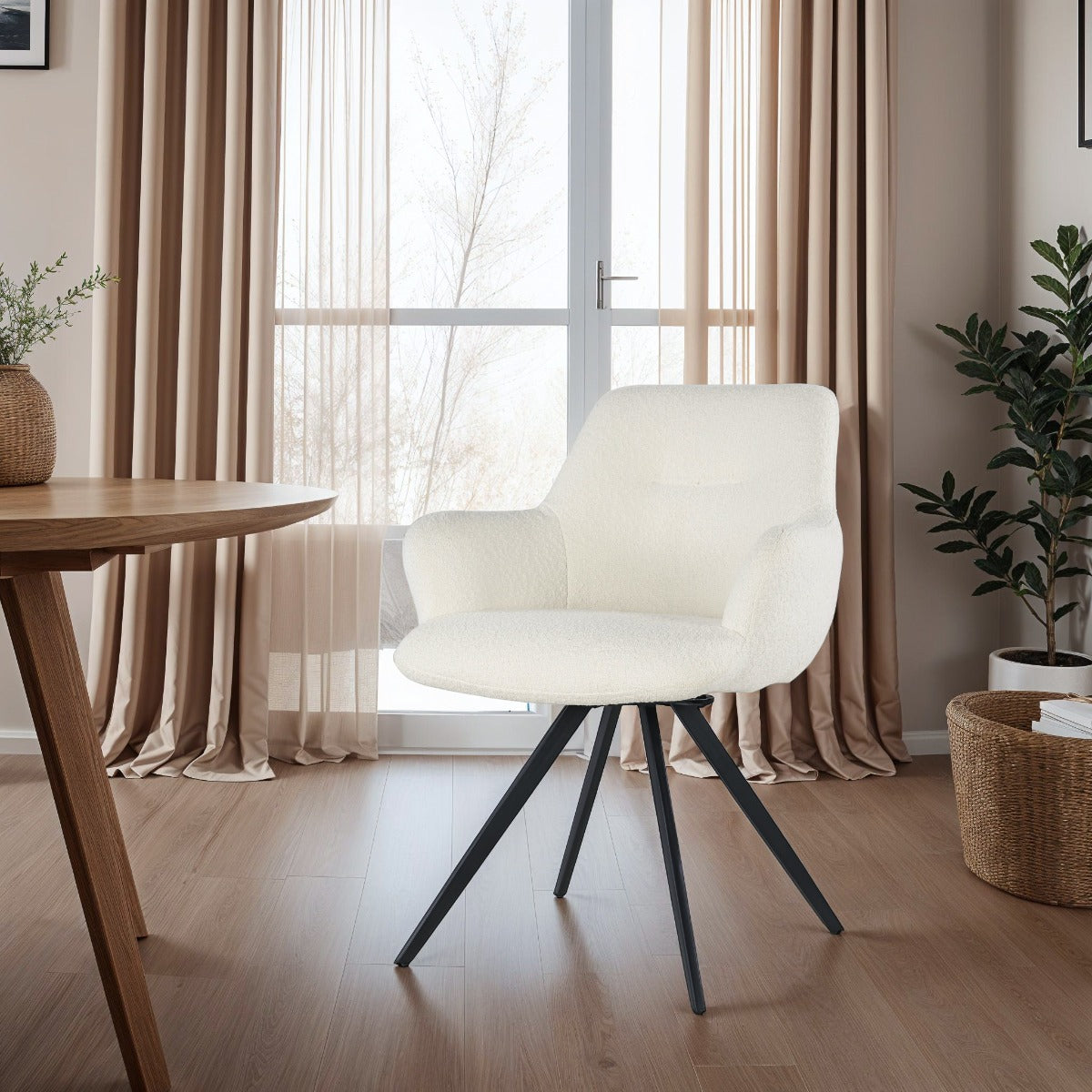 eetkamerstoel Doreen Boucle White van Livingfurn, B61cm x D65cm x H83cm