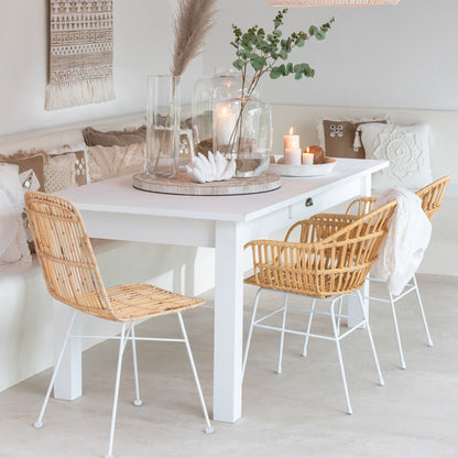 Eetkamerstoel Ema Rotan/Metaal Naturel/Wit - Eetkamerstoel - J-Line - livinglovely.nl