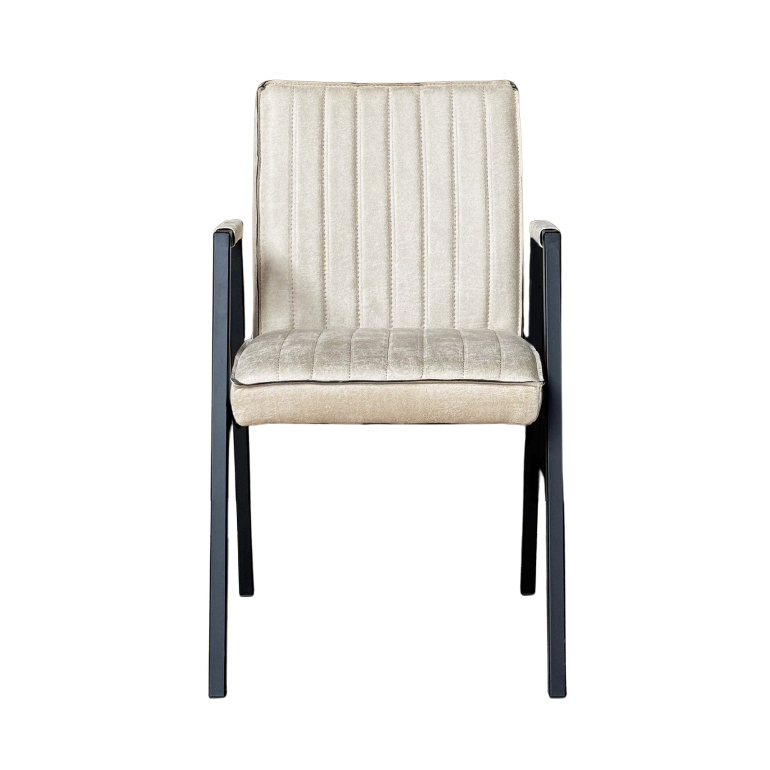 Armstoel Tivoli in beige met contrasterend stiksel en mat zwart stalen frame