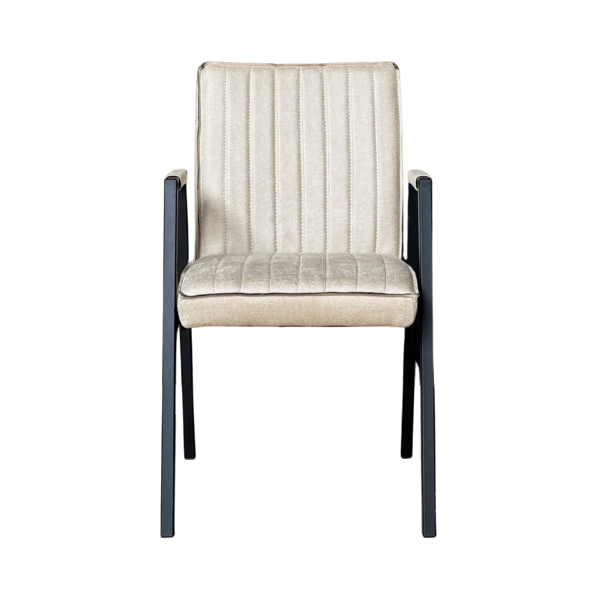 Armstoel Tivoli in beige met contrasterend stiksel en mat zwart stalen frame