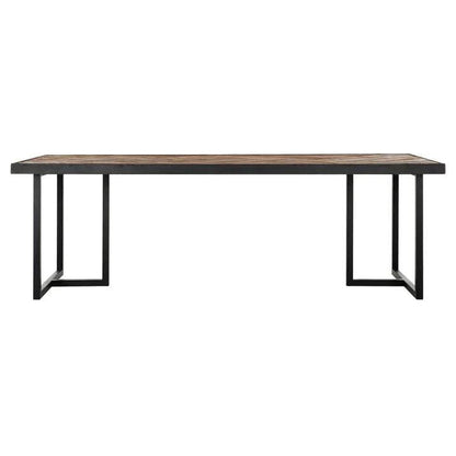 Eetkamertafel Criss Cross 240cm van DTP Home, blad van gemixt hout op zwart stalen frame