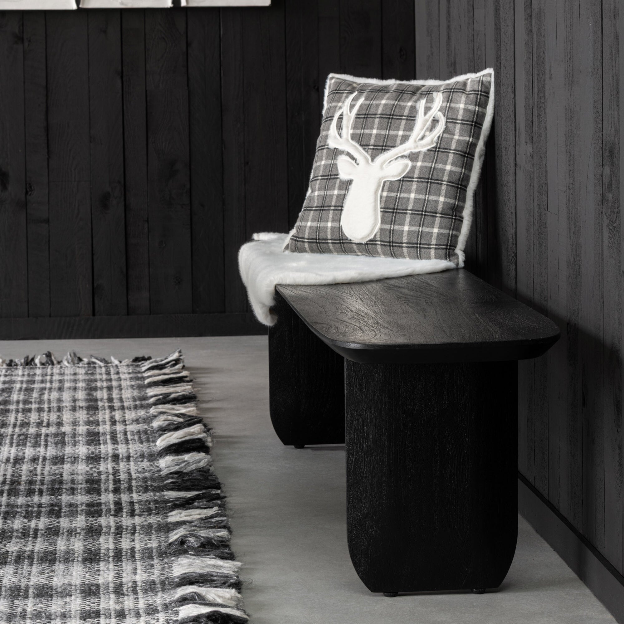 Eetkamertafel + Eetkamerbank Acaciahout Zwart 190cm J-Line - Eetkamertafel - Living Lovely - livinglovely.nl