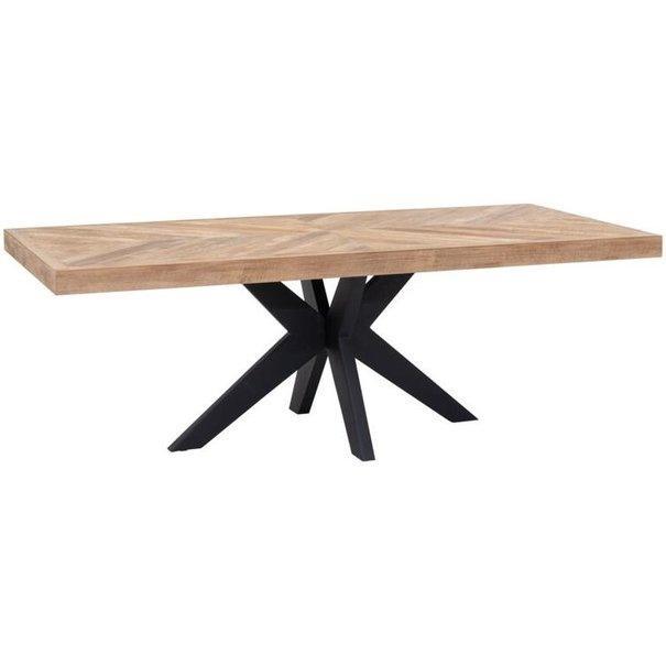 Einstein eettafel naturel teak met zwarte spinpoot zijaanzicht