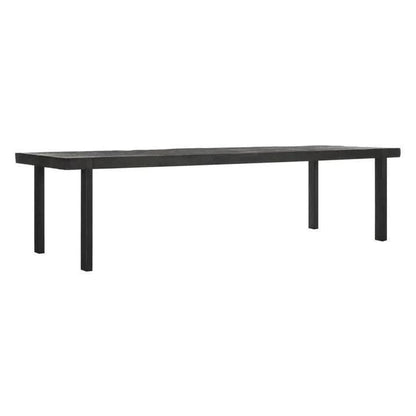 Detail zwart teakhouten tafelblad Timeless Black Beam