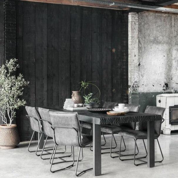 Eetkamertafel Black Beam zwart teakhout onderstel detail