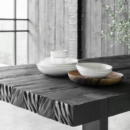Zwarte eettafel 275cm gerecycled teakhout vooraanzicht DTP Home