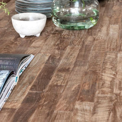 Eetkamertafel Timeless Tracks 175cm naturel teakhout in interieur