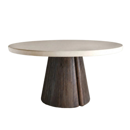 Eettafel Auren Rond Vezelcement Gebroken Wit van Pomax, productfoto in gebroken wit met de volledige vorm in beeld