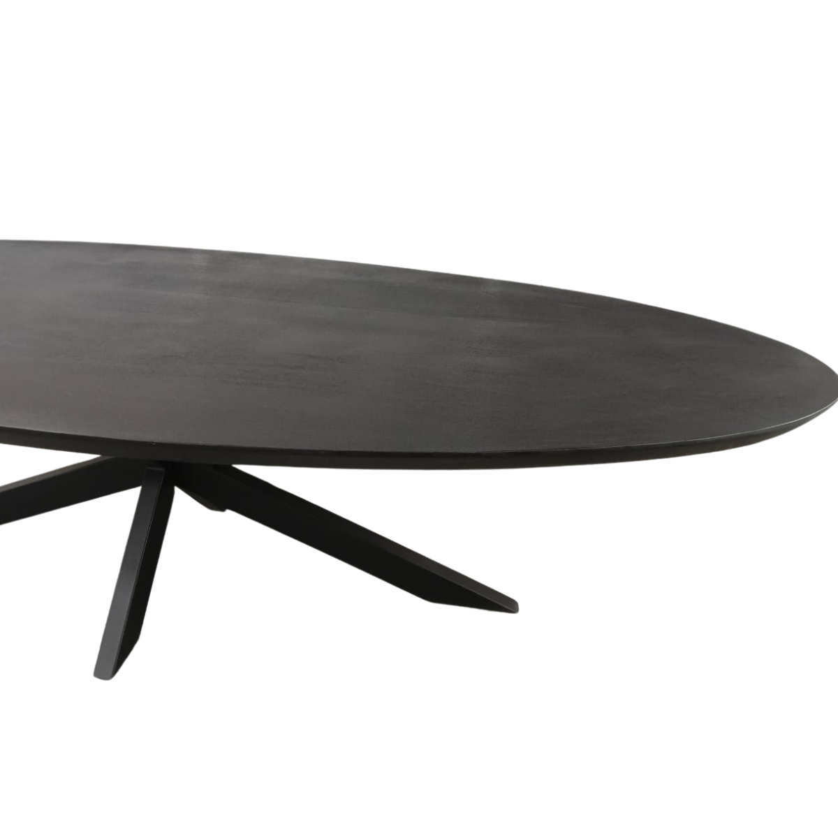 Detailopname van de rand van de zwarte eettafel Brandy van Starfurn