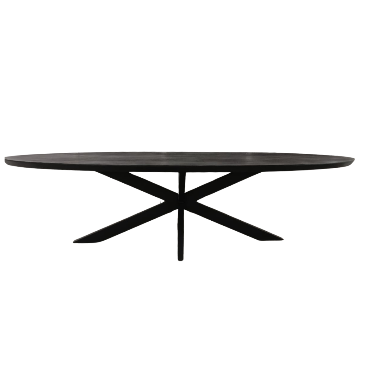 Eettafel Brandy Zwart van Starfurn vanuit een andere hoek, blad van 210 cm