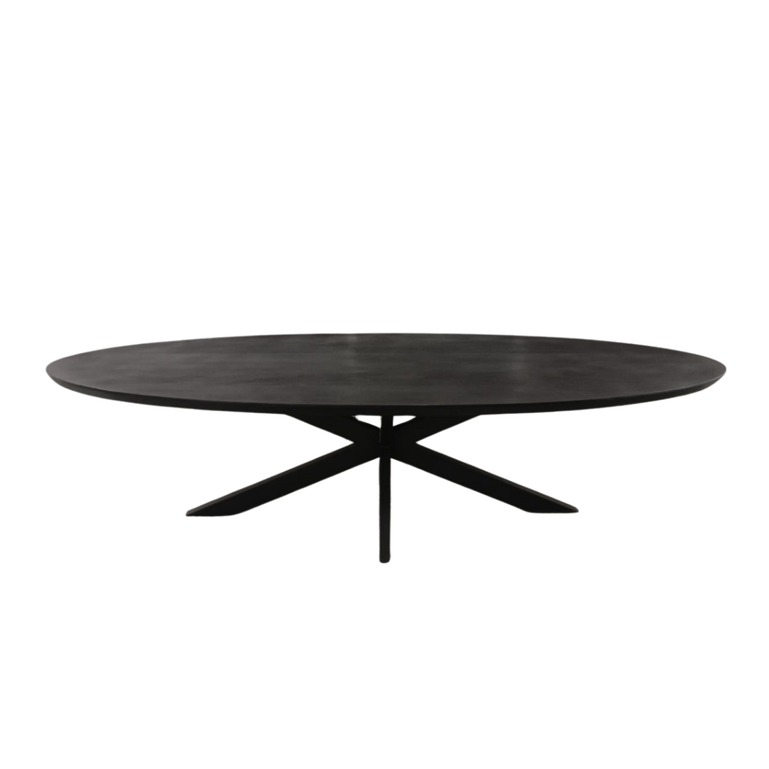 Detail van de licht gezandstraalde zwarte finish van de Brandy eettafel