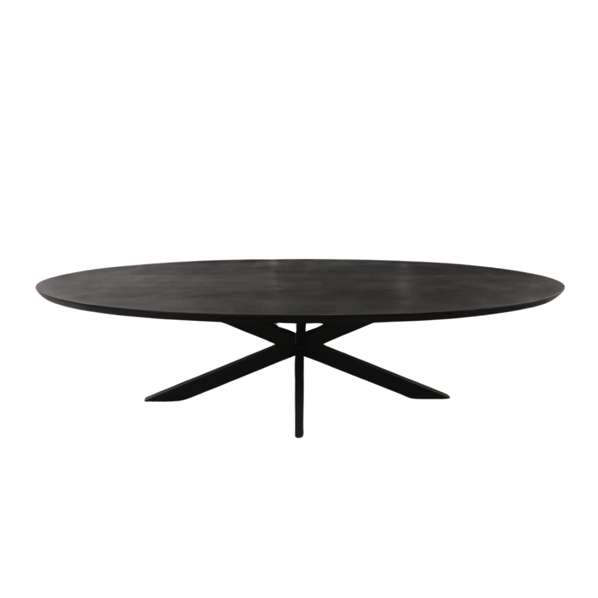 Detail van de licht gezandstraalde zwarte finish van de Brandy eettafel