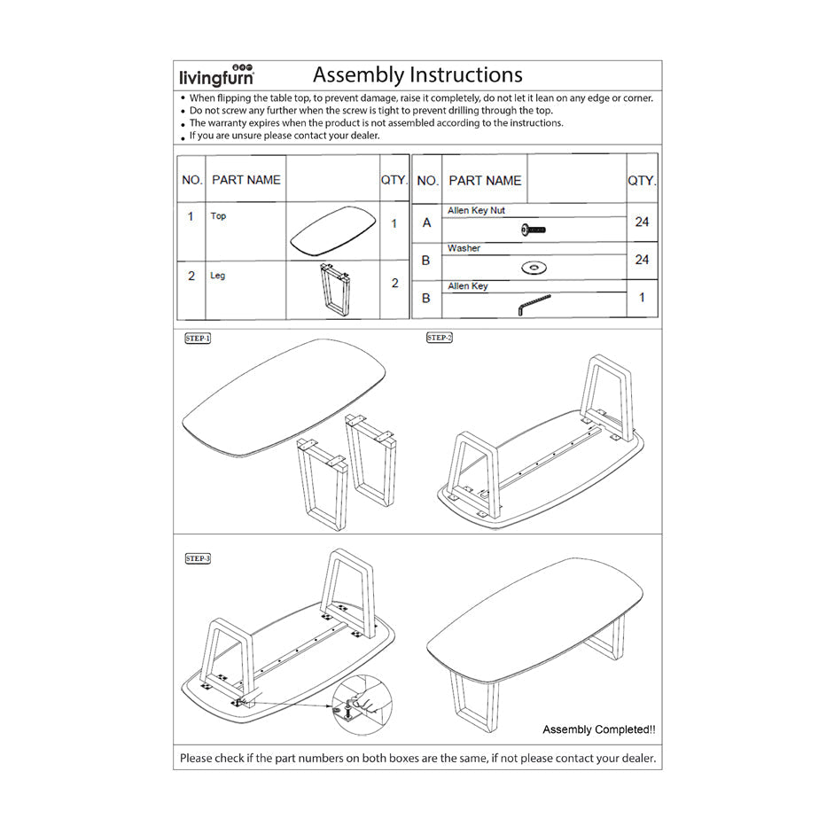 Montage-instructie voor de Cortez eettafel van Livingfurn
