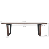 Maatschets van de Cortez eettafel met afmetingen 270 bij 100 bij 76 cm