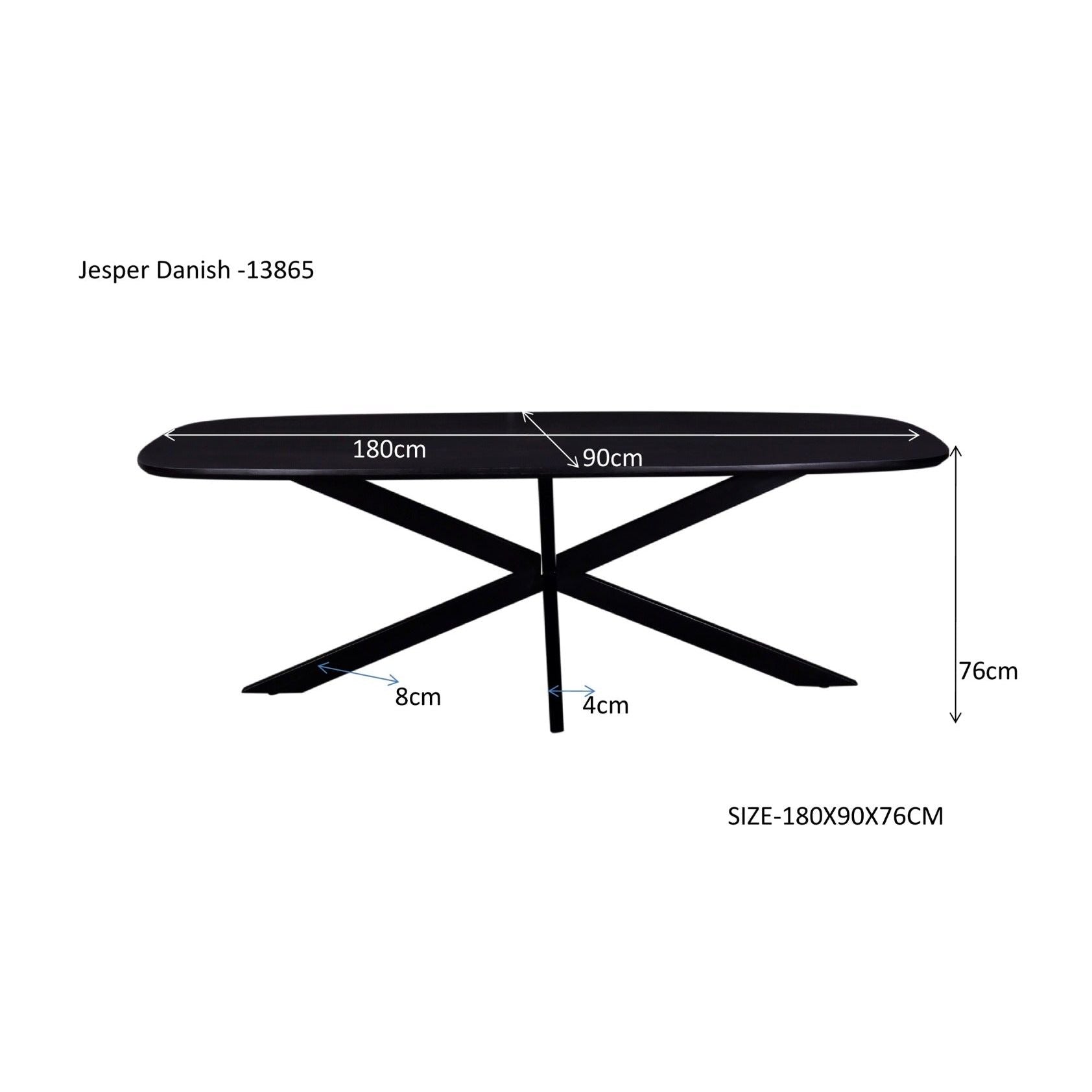 Afmetingen Eettafel Jesper 180cm: L180cm x B90cm x H76cm