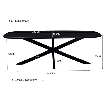 Afmetingen Eettafel Jesper 230cm: L230cm x B105cm x H76cm