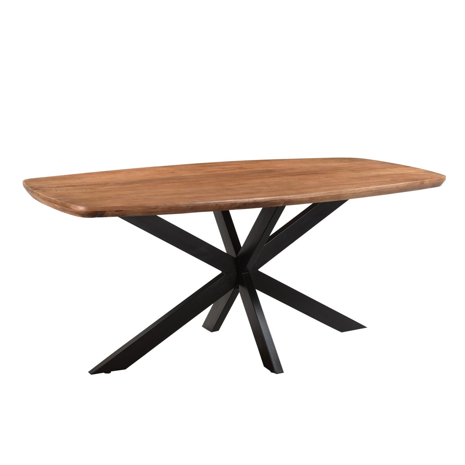Eettafel Jesper Pecan 180cm schuin vooraanzicht met zwart spinpootonderstel