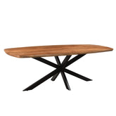 Eettafel Jesper Pecan 210cm schuin vooraanzicht met zwart spinpootonderstel