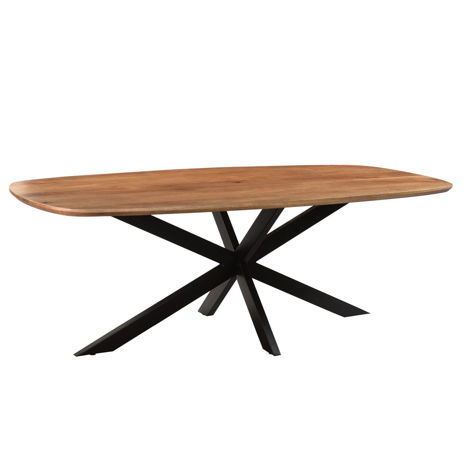 Eettafel Jesper Pecan 230cm schuin vooraanzicht met zwart spinpootonderstel