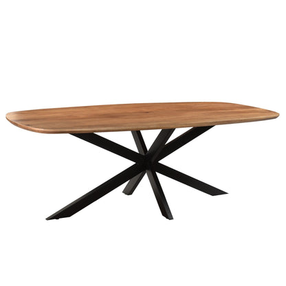 Eettafel Jesper Pecan 230cm schuin vooraanzicht met zwart spinpootonderstel