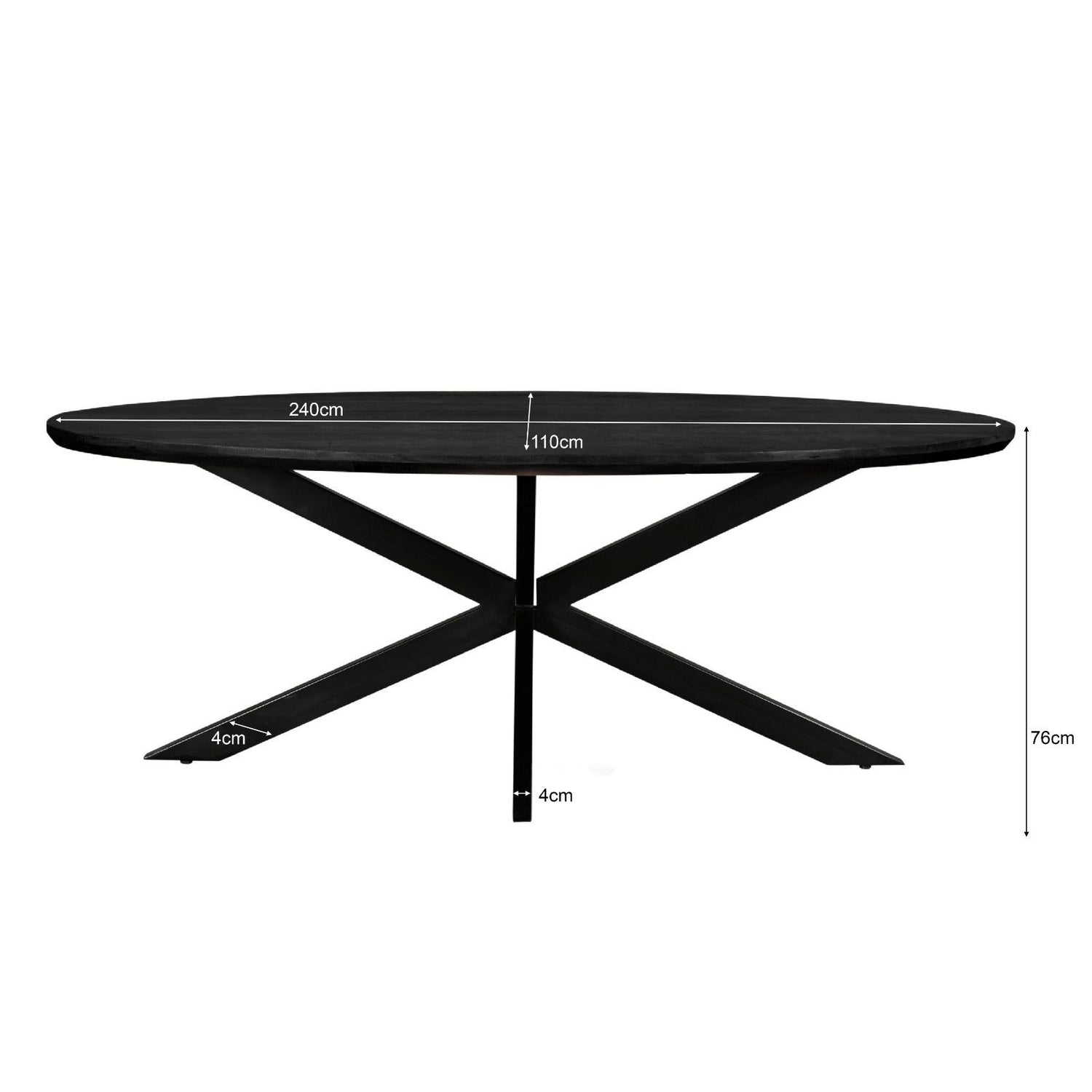 Afmetingen Eettafel Jesper 240cm: L240cm x B110cm x H76cm