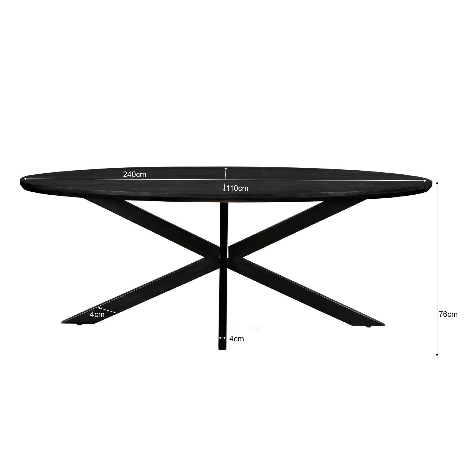 Afmetingen Eettafel Jesper 240cm: L240cm x B110cm x H76cm