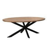 Eettafel Jesper Pecan 160cm schuin vooraanzicht met zwart spinpootonderstel